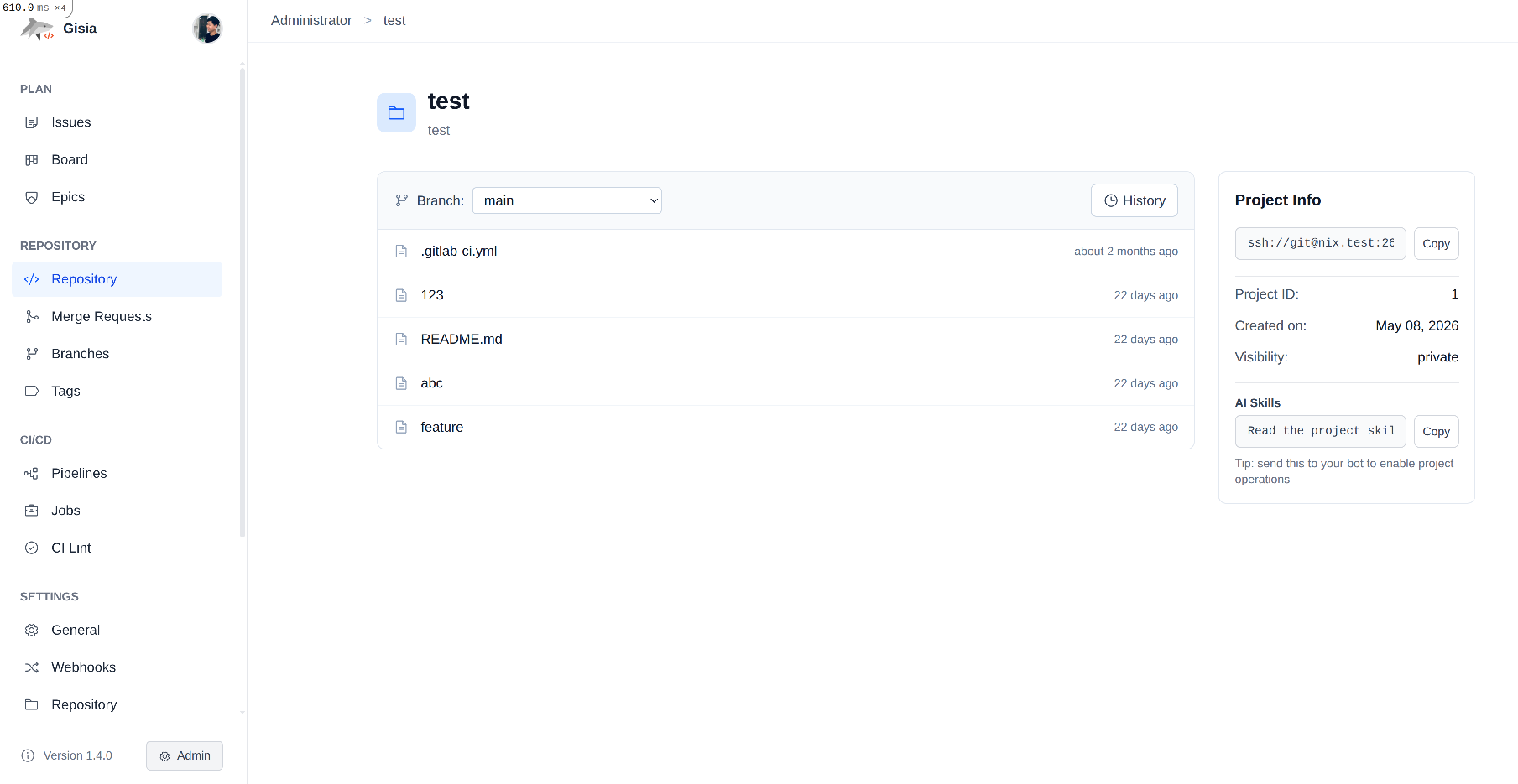 gisia self-hosted git repository page